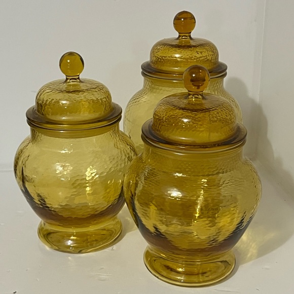 Vintage Amber Glass Canister Apothecary Jars Set of 3 - Picture 2 of 11